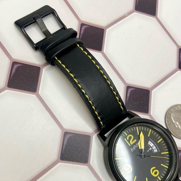 August Steiner Bold Black & Yellow Watch Leather Strap Contrast Stitching - Picture 10 of 16